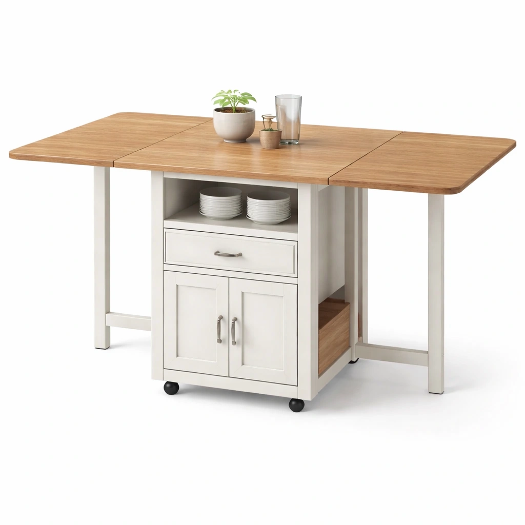 Klappbarer Esstisch mit Stauraum und Rollen-Olvique